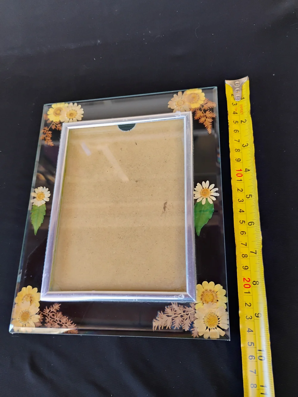 Floral Pressed Flower Glass Photo Frame - Yellow